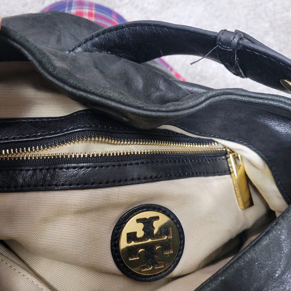 Tory Burch Dena Black Soft Leather‎ Hobo Shoulder Handbag Distressed Purse - Picture 8 of 10